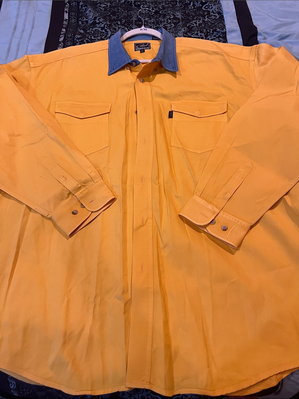 Roper Yellow Shirt Jacket with Blue Contrast Collar
